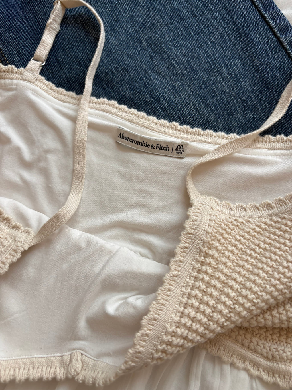 crochet off white cotton top  xxl