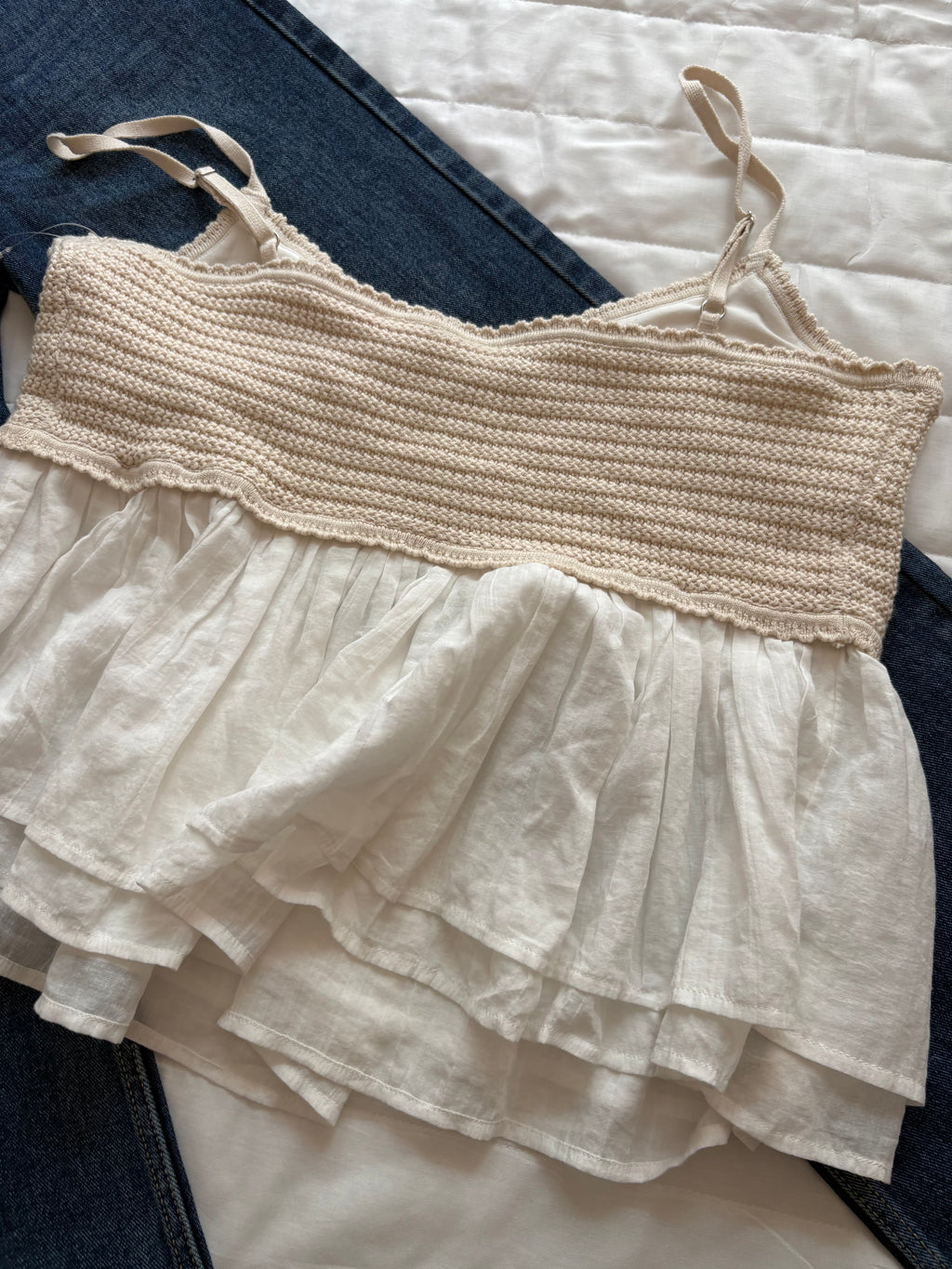 crochet off white cotton top  xxl