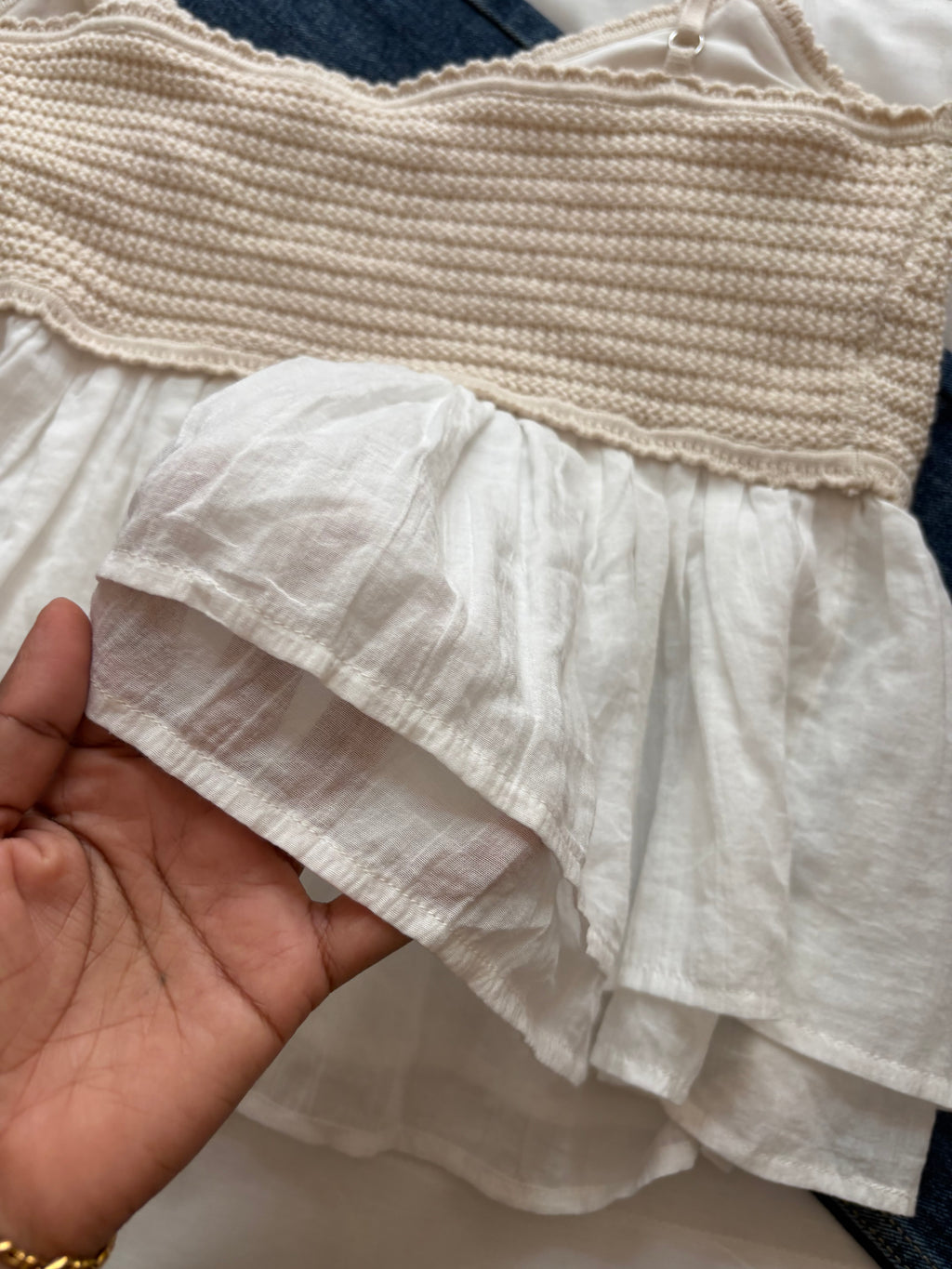 crochet off white cotton top  xxl